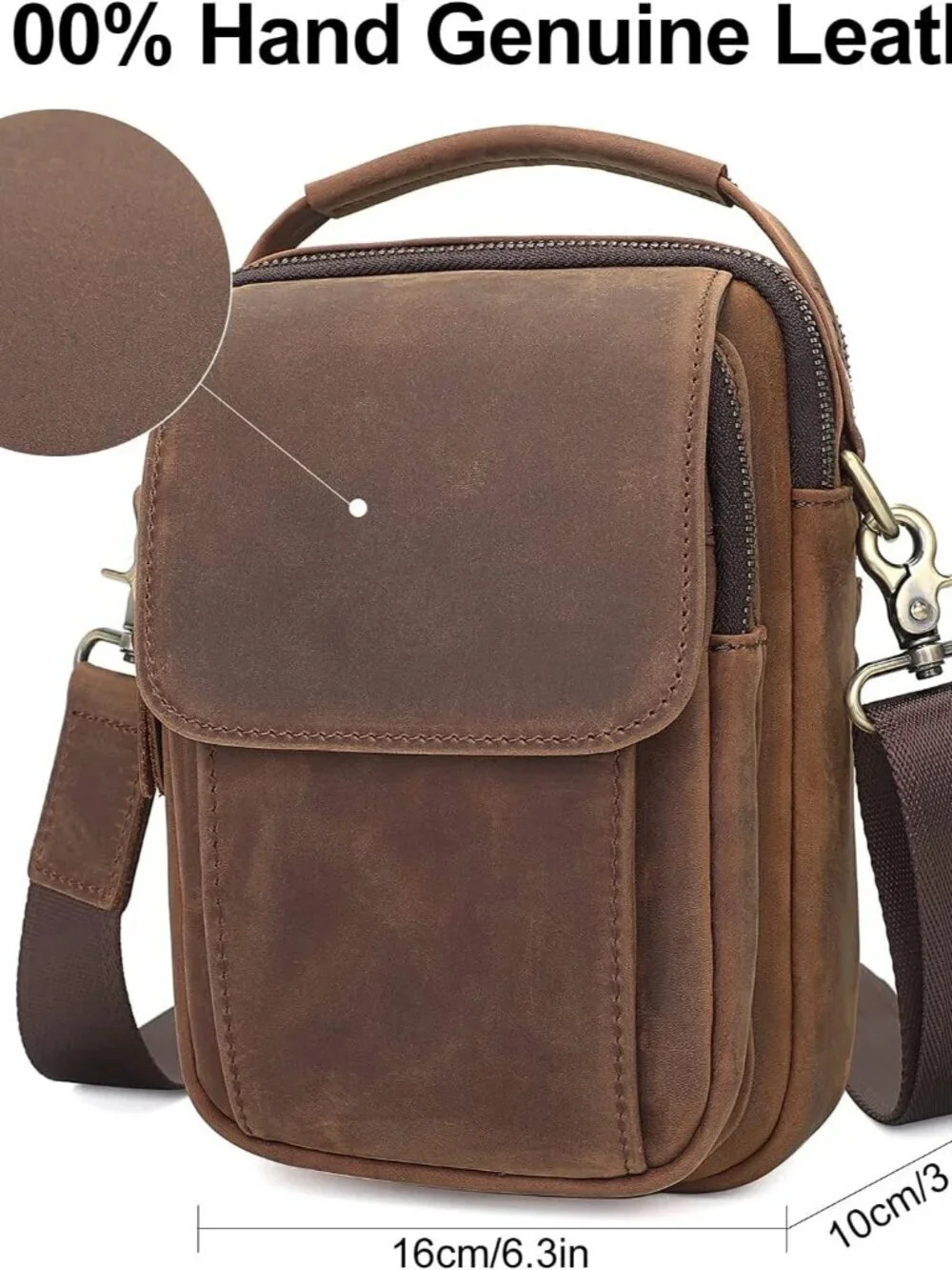 Men's Brown Leather Shoulder Sling Travel Crossbody Stylish Magnetic Buckle Bag